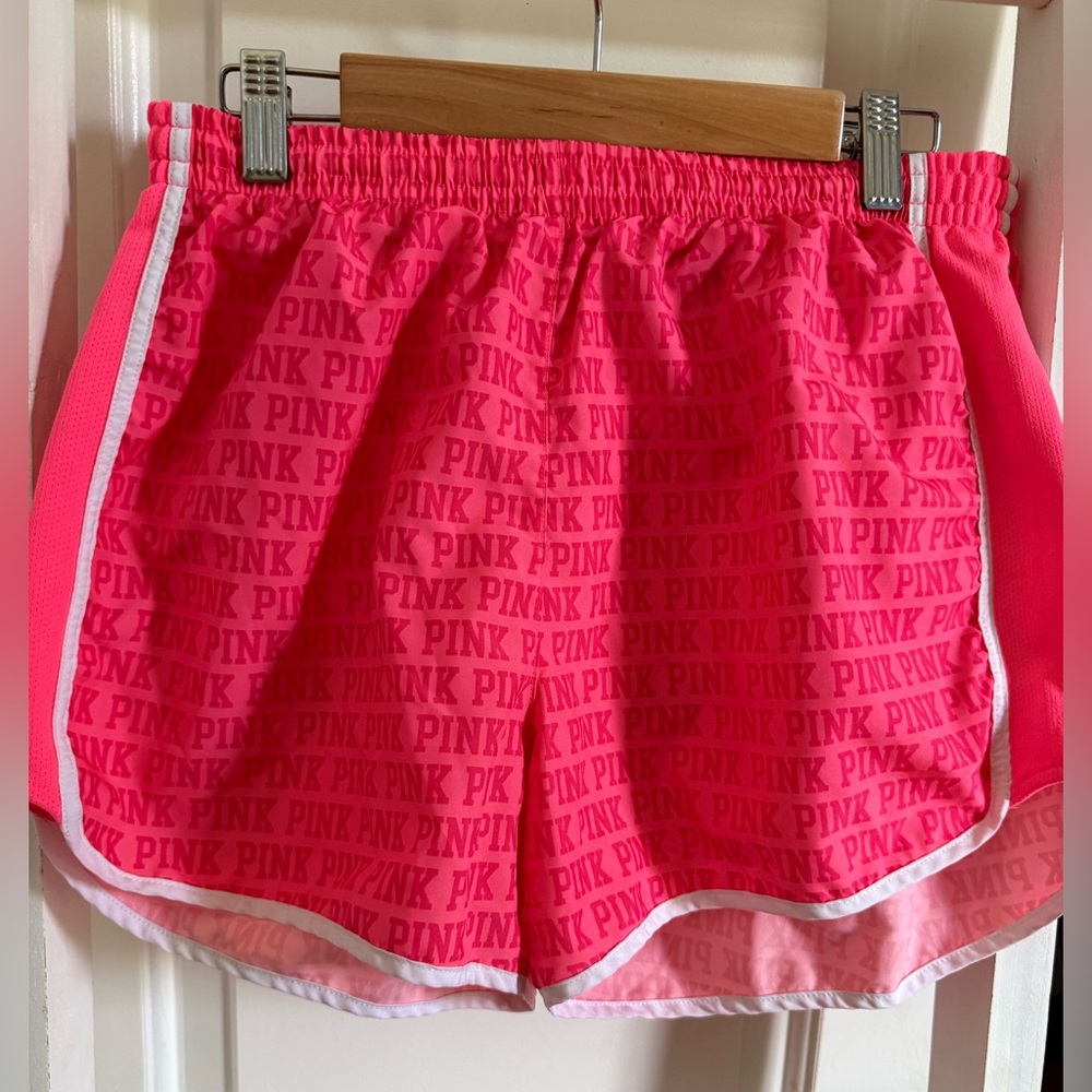 PINK Logo Athletic Shorts - Hot Pink with White Trim